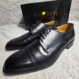 Mercanti Fiorentini Mens Italian Black Leather Cap Toe Derby Dress Shoes 9M NEW